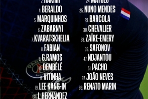 巴黎對尼斯大名單：阿什拉夫、李剛?cè)省⒎ū劝不貧w，杜埃缺席